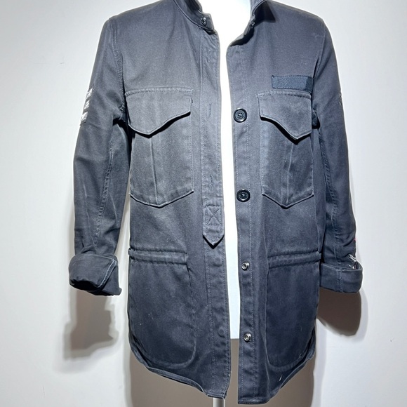 Zadig & Voltaire Black Cotton Military Style Jacket w Embroidery Size Small - Picture 2 of 16